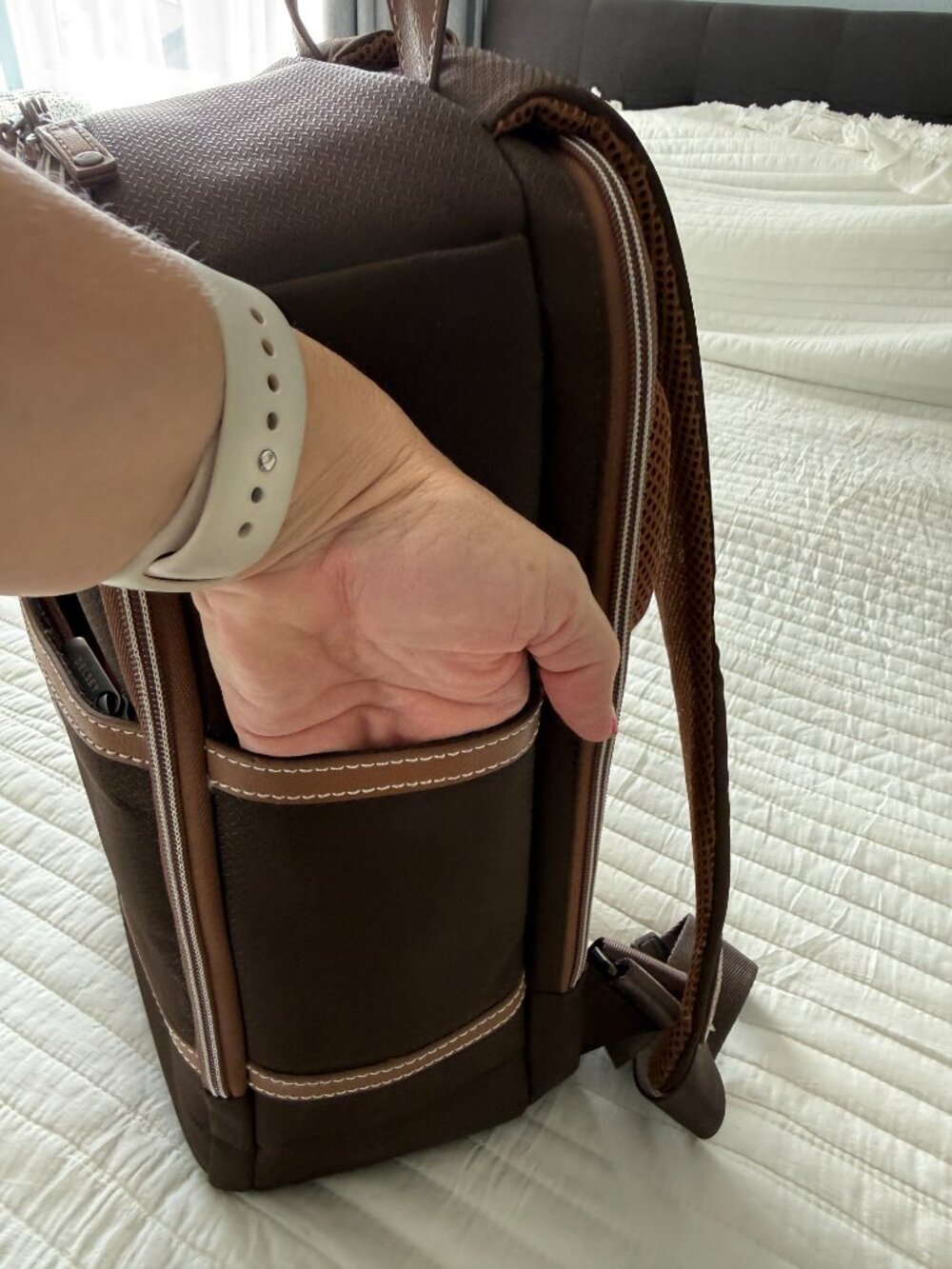 DELSEY Paris Chatelet Brown Travel Laptop Backpack Luggage Pass-Through + Pouch - Picture 5 of 16